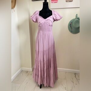 Free People Dusty Lavender Puff-Sleeve Tiered Maxi Dress